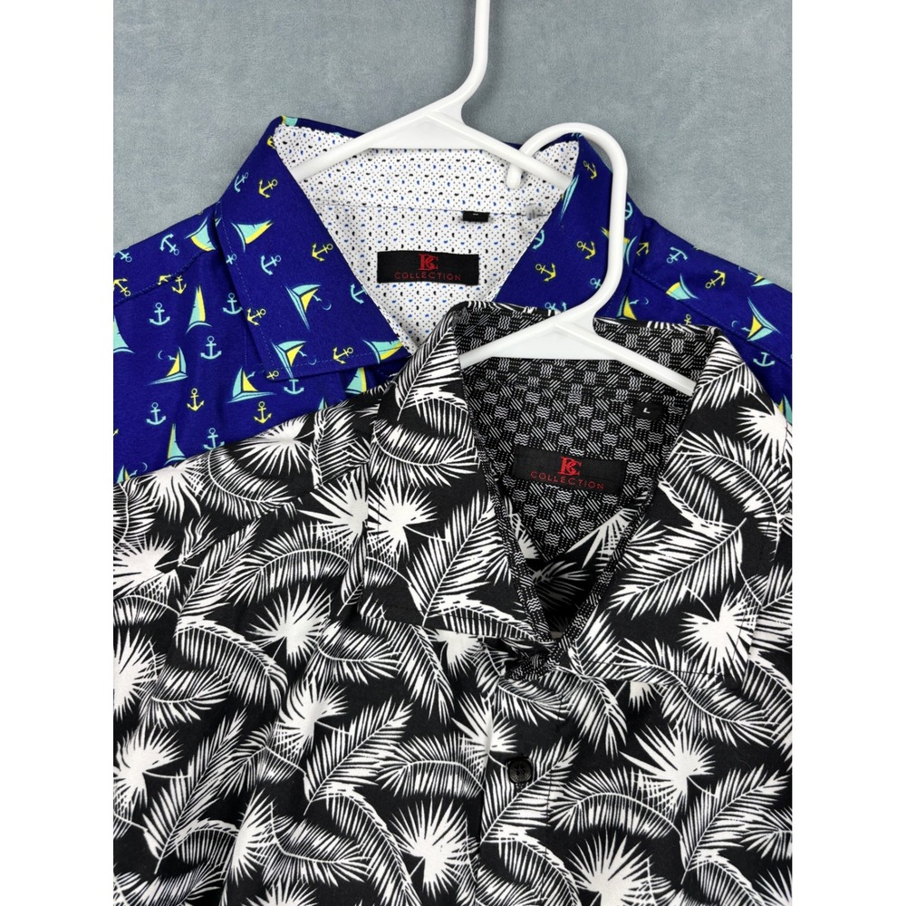 BC Collection Mens Large Button Down Shirt Bundle Sailboat Palm Leaf Blue Black